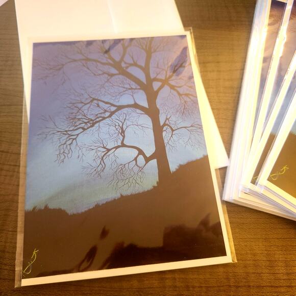 Walnut Tree in Winter 5"x7" Greeting Cards Set of 5 Acid Free Art Print Abstract - Picture 2 of 5